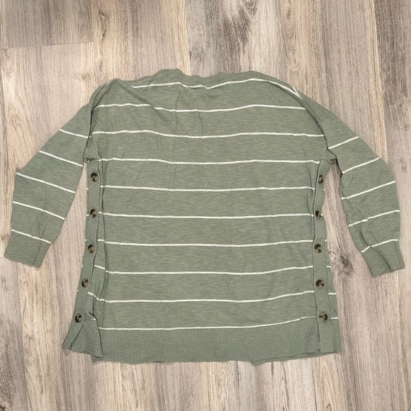 Madewell Stripe Marlton Side-Button Sage Green Oversized Cardigan Sweater Size M - Picture 7 of 9